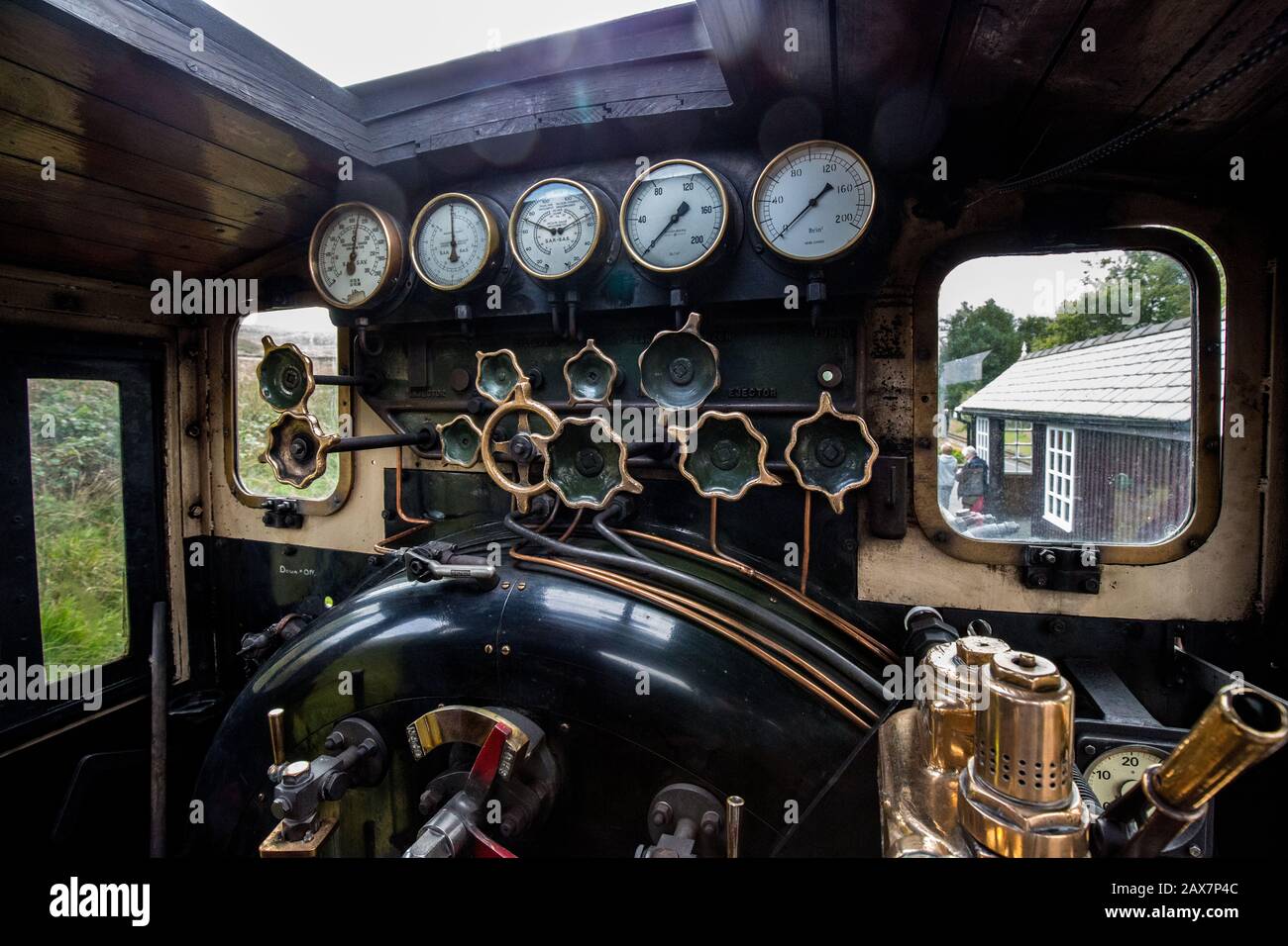 Welsh Highland Railway, driver controls Stock Photo Alamy
