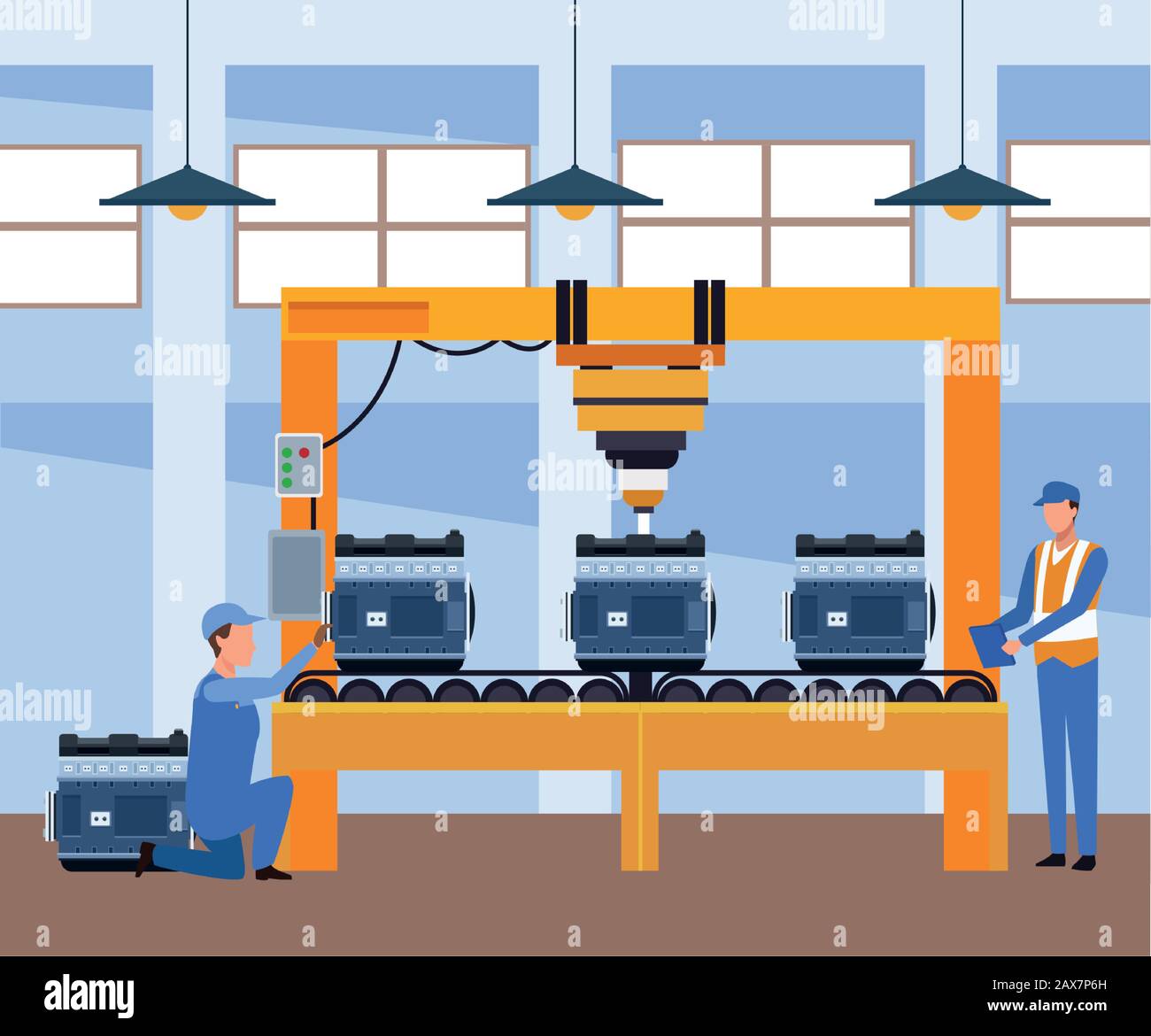 car repair shop scenery with mechanics working with car engines Stock Vector Image & Art Alamy