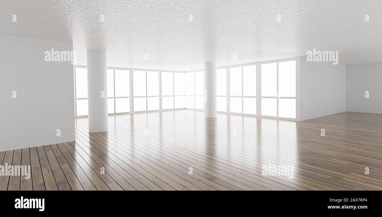 Big White Bright Loft Room Architecture Render 3d Illustration