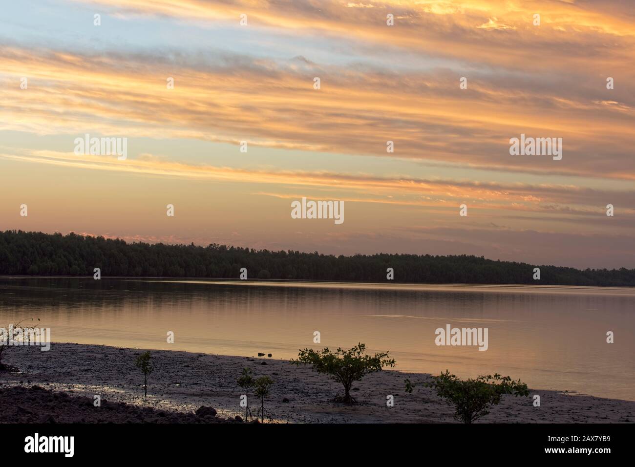 After sunset, River Gambia from Tendaba Camp, Gambia. Stock Photo