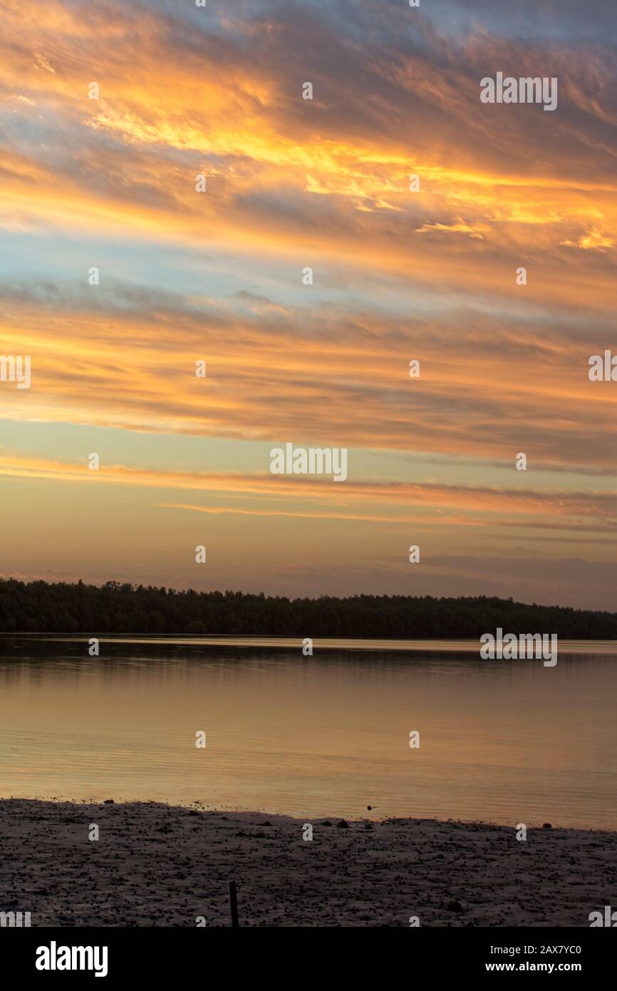 After sunset, River Gambia from Tendaba Camp, Gambia. Stock Photo