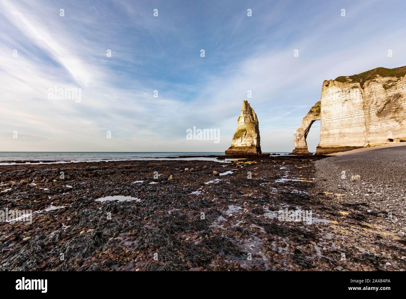 Etretat, Normandy, France - The 'Aval' cliff with the natural arch and ...