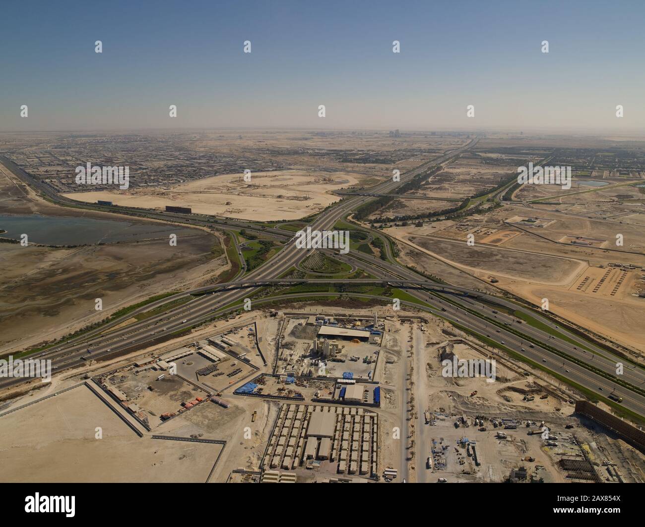 Aerial view of the Al Khail Road intersection. Dubai, UAE Stock Photo