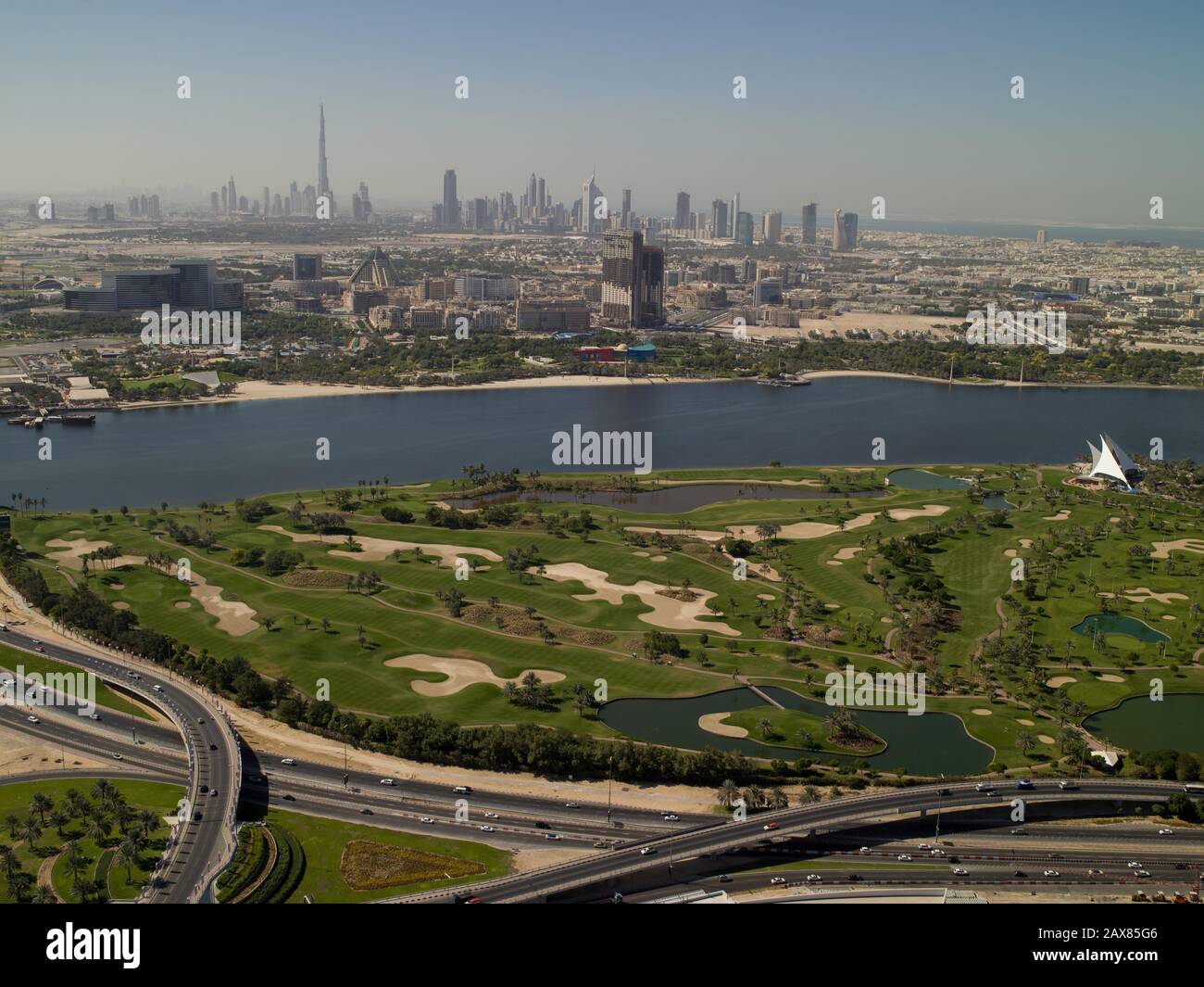 Dubai Creek Golf Club and Skyline. Dubai, UAE Stock Photo - Alamy