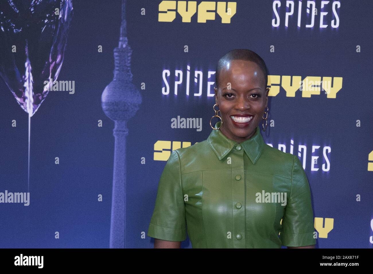 Berlin, Germany. 10th Feb, 2020. Florence Kasumba, actress, comes to the TV world premiere of the science fiction series 'Spides'. The channel SYFY will show the eight episodes of Spides exclusively from 5 March 2020 on a weekly basis at 20:15. Credit: Jörg Carstensen/dpa/Alamy Live News Stock Photo