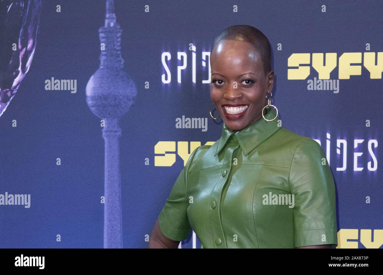 Berlin, Germany. 10th Feb, 2020. Florence Kasumba, actress, comes to the TV world premiere of the science fiction series 'Spides'. The channel SYFY will show the eight episodes of Spides exclusively from 5 March 2020 on a weekly basis at 20:15. (To dpa: 'Florence Kasumba: 'I'm a chicken') Credit: Jörg Carstensen/dpa/Alamy Live News Stock Photo