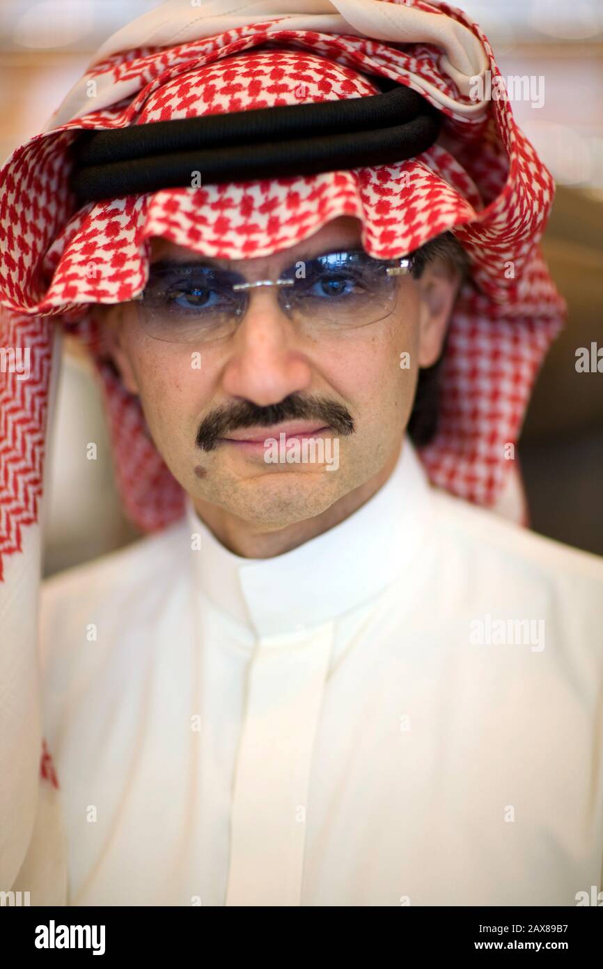 A portrait of His Royal Highness Prince Al Waleed Bin Talal Al-Saud at his office at the kingdom holding company, Riyadh, Saudi Arabia. Stock Photo