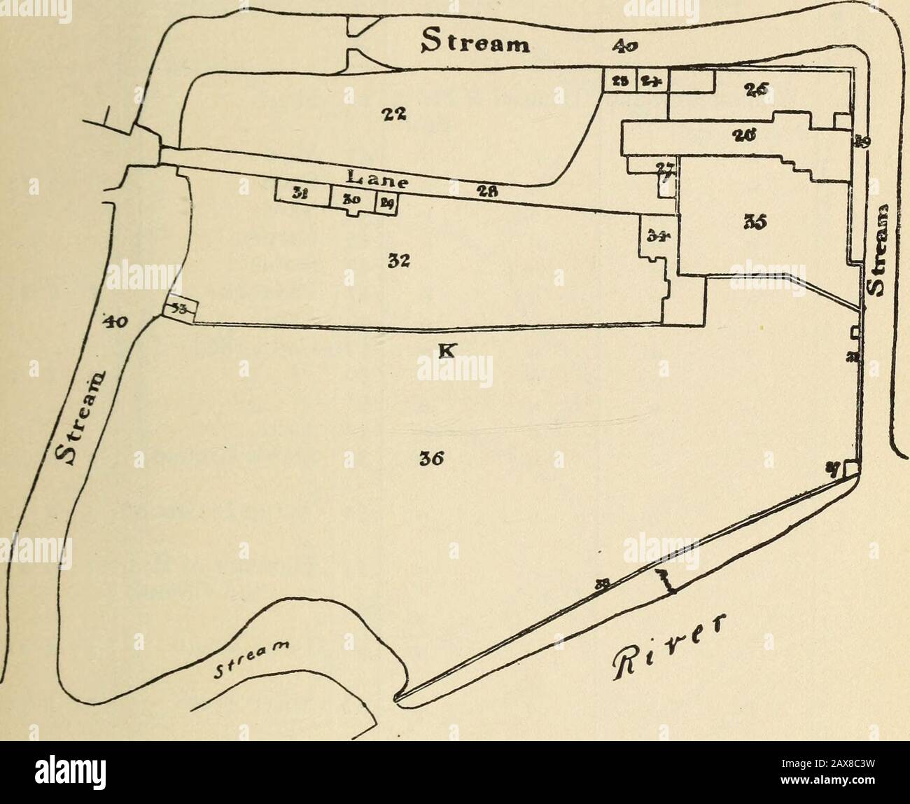 Publications . &gt; 34 Dwelling-house/ 5) )&gt; 35 Garden 0 0 27 2 2 I &gt;) J) 36 Garden ] &gt;&gt; )J 37 Summer-house • I 3 13 J) J5 38 Walls J Himself & Mr. 39 Slip Bush ? 0 2 34 55 )&gt; 40 Stream 1 N.B.—The strip of land between 38 and the river is claimed by the Town. 38] TENEMENTS OF CHRIST CHURCH, 1829 625. s s 626 TENEMENTS OF CHRIST CHURCH, 1829 [39 & 40 Rewley. II Lessee. Occupier, 1 Description. Quantity.A. R. F. 41 K. William Rowland Himself & Mr.Bush Shed  ») a J)» J) J) J)}) J)&gt;&gt; J) 42 4344 46 474849 Yard Shed Yard Garden Stable Paddock Yard  Cattle-shed 0 2 10 1 0 14 &g Stock Photo