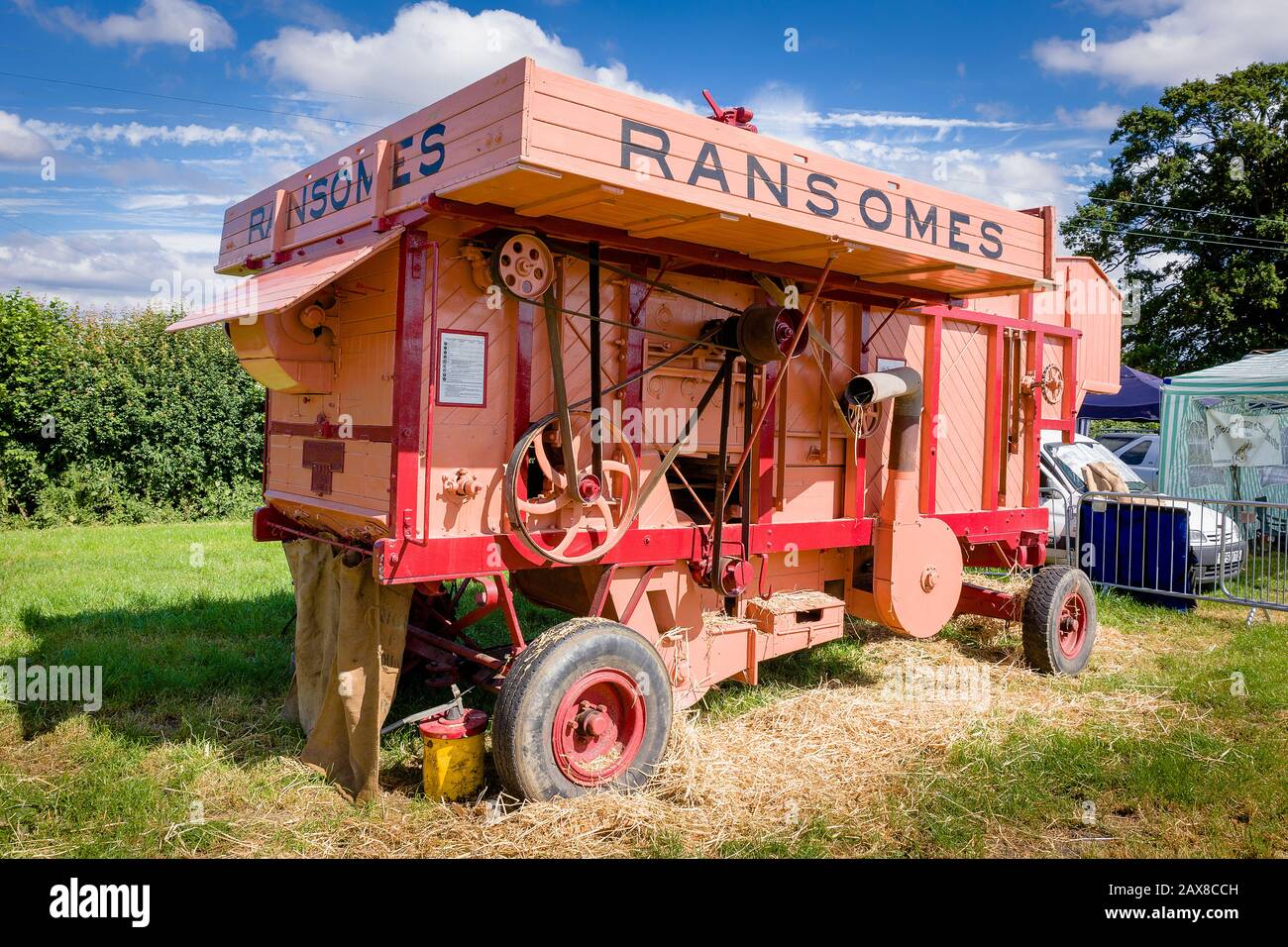 A 1950s Ransomes threshing machine restored and on display at Heddington Steam Fair and Courntry Show UK Stock Photo