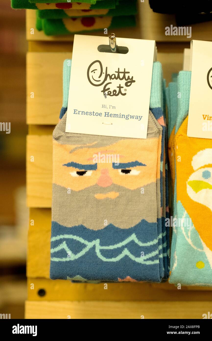ERNEST HEMINGWAY SOCKS for sale at the Strand Book Store in Greenwich Village, Manhattan, New York City. Stock Photo