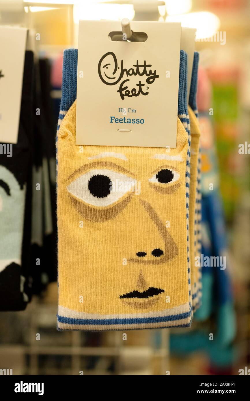 PABLO PICASSO SOCKS for sale at the Strand Book Store in Greenwich Village, Manhattan, New York City. Stock Photo