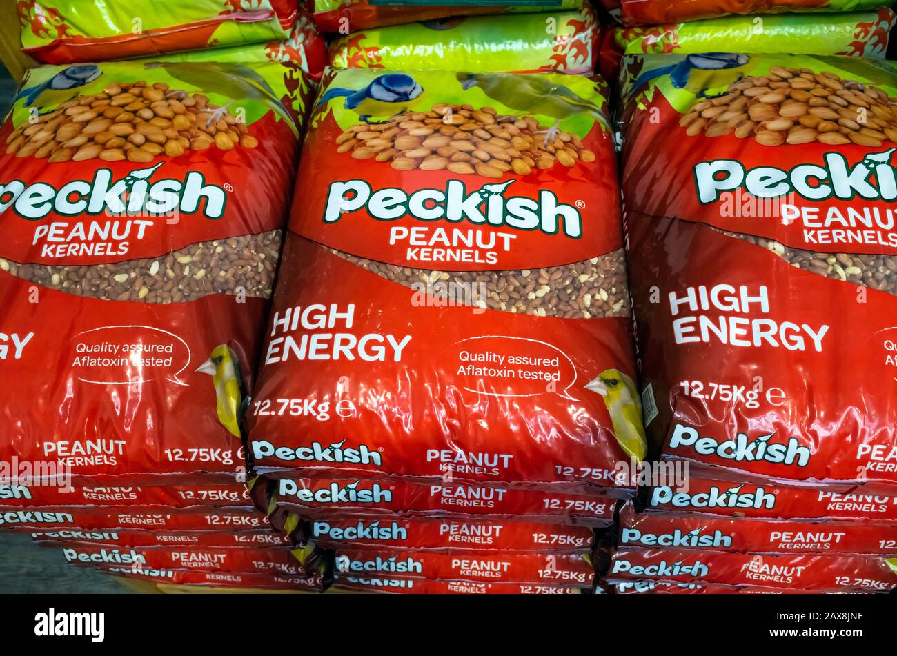Peckish brand bulk peanuts for sale in a garden centre for feeding wild birds Stock Photo