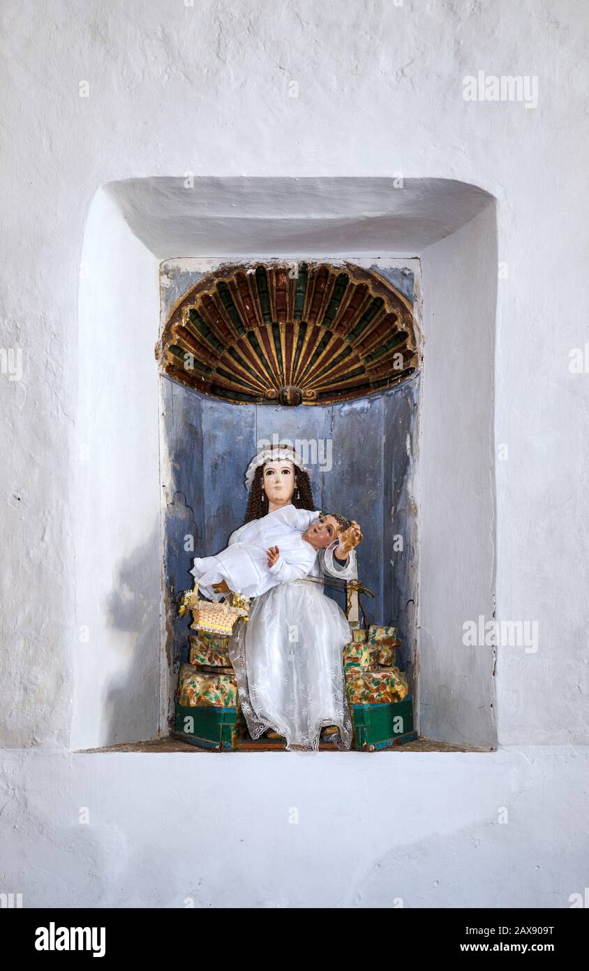 Figure of Virgin Mary at Templo de San Bernardino in Valladolid, Yucatan state, Mexico Stock Photo