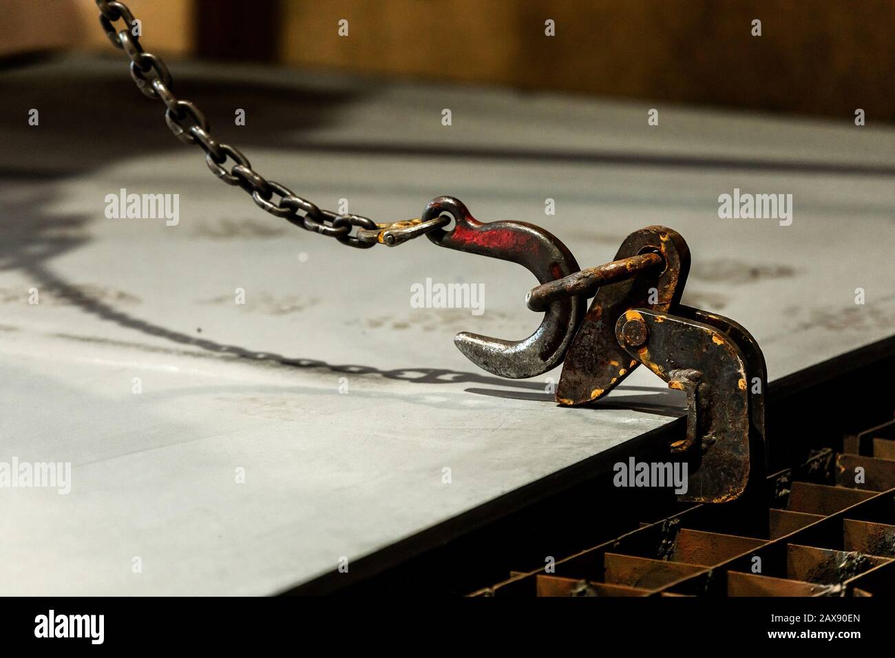 Crane chain and hook at an industrial plant. hooks for lifting steel