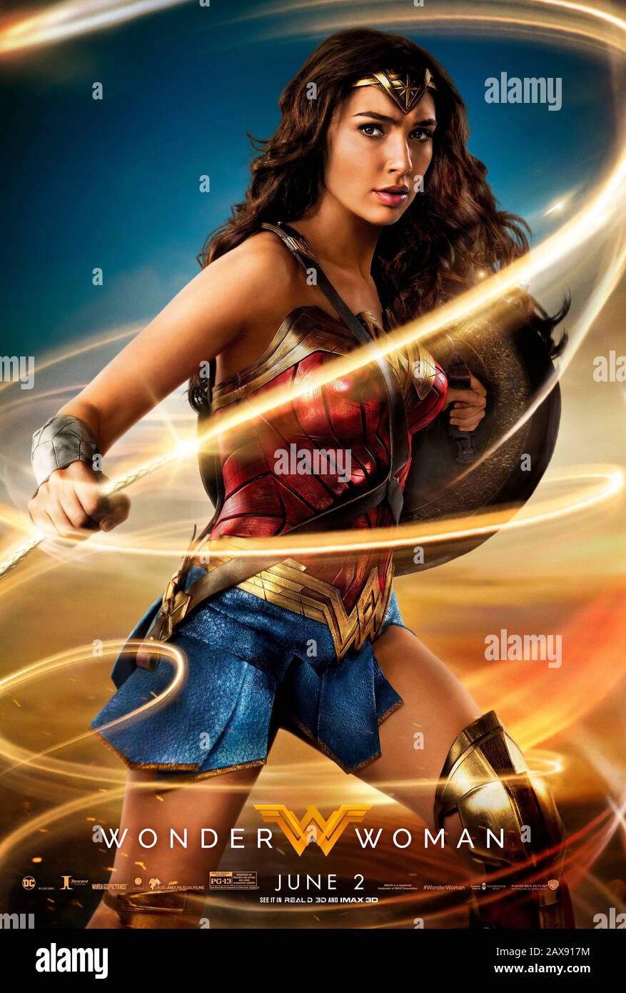 Wonder Woman (2017) directed by Patty Jenkins and starring Gal Gadot, Chris Pine, Robin Wright, Ewen Bremner and Connie Nielsen. DC Comics Amazonian warrior Diana hits the big screen and helps humanity during World War I. Stock Photo