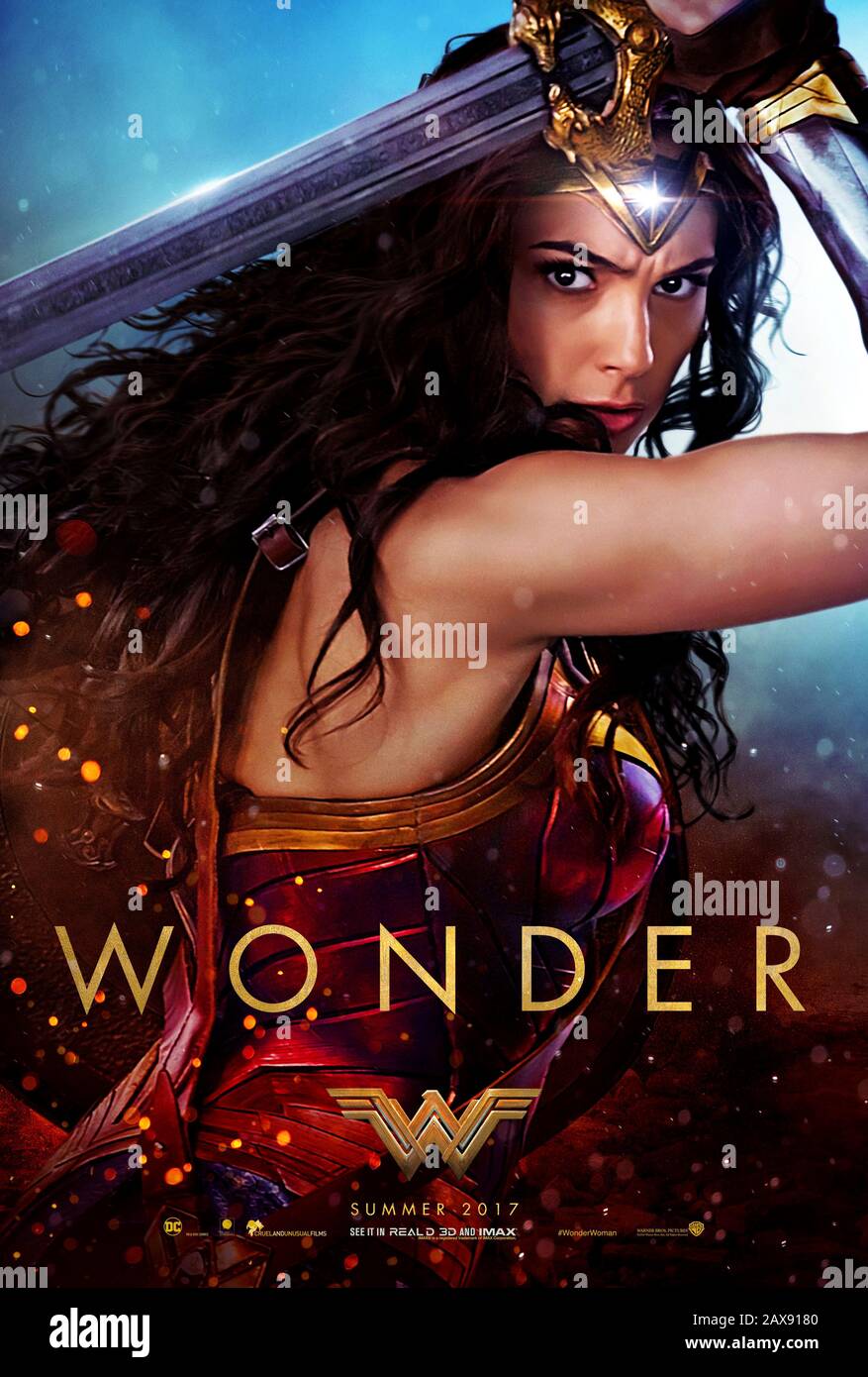 Wonder Woman (2017) directed by Patty Jenkins and starring Gal Gadot, Chris Pine, Robin Wright, Ewen Bremner and Connie Nielsen. DC Comics Amazonian warrior Diana hits the big screen and helps humanity during World War I. Stock Photo