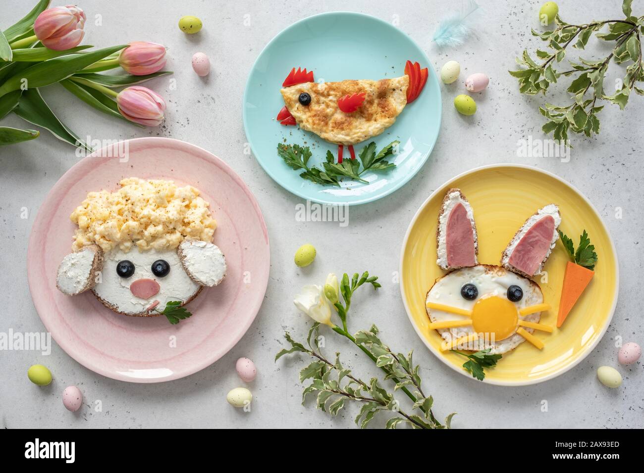 Colorful Breakfast Meal For Kids Funny Easter Food Art Top View Stock Photo Alamy Colorful Breakfast Meal For Kids Funny Easter Food Art Top View Stock Photo Alamy