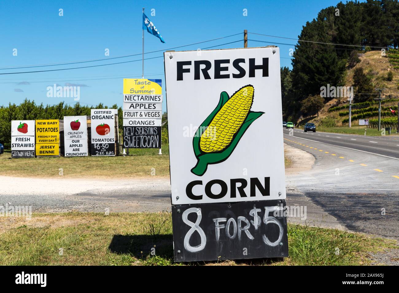 Hawkes bay roadside fresh fruit vendor, New Zealand Stock Photo