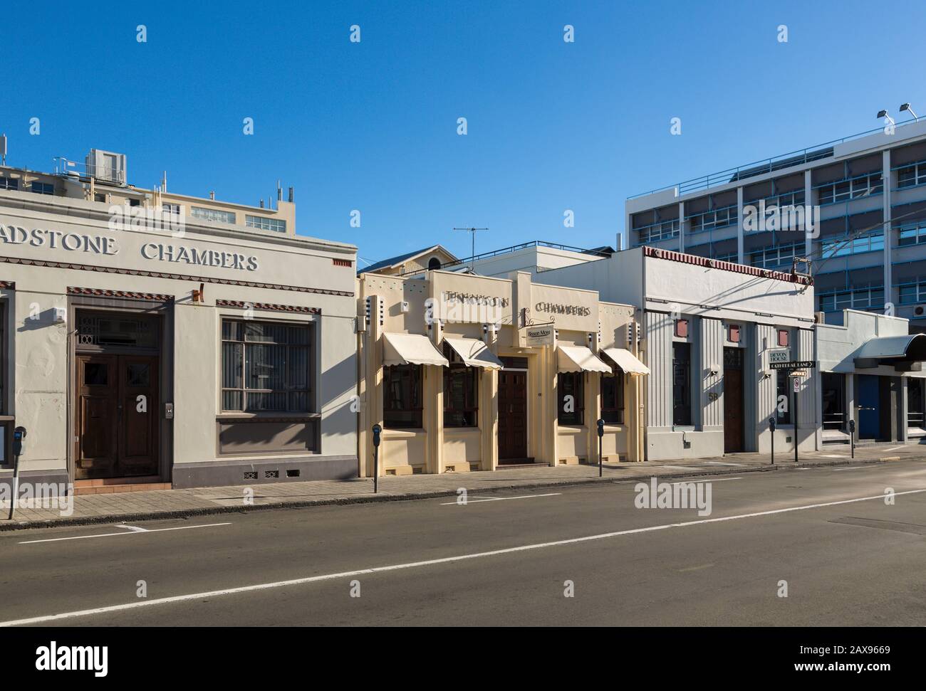 Art Deco buildings along Tennyson Street, Napier, New Zealand Stock Photo