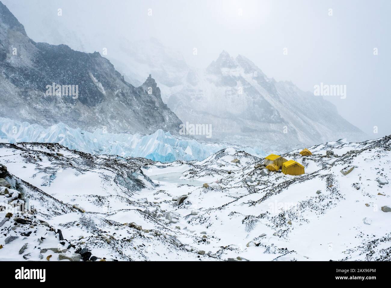 An Everest expedition base camp  on the Khumbu Glacier in the Nepal Himalayas Stock Photo