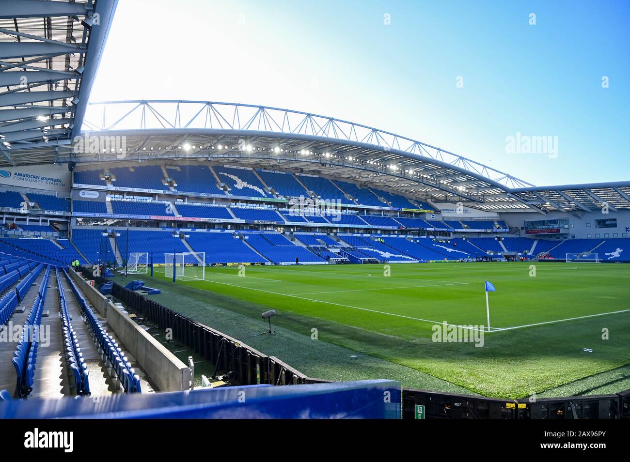 Inside the Amex Stadium before the Premier League match between Brighton and Hove Albion and Watford at The Amex Stadium Brighton, UK - 8th February 2020 - Editorial use only. No merchandising. For Football images FA and Premier League restrictions apply inc. no internet/mobile usage without FAPL license - for details contact Football Dataco Stock Photo