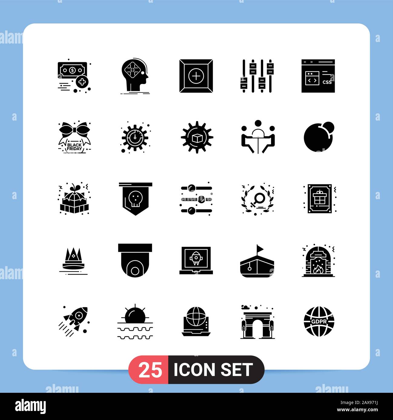 25 Solid Black Icon Pack Glyph Symbols for Mobile Apps isolated on ...