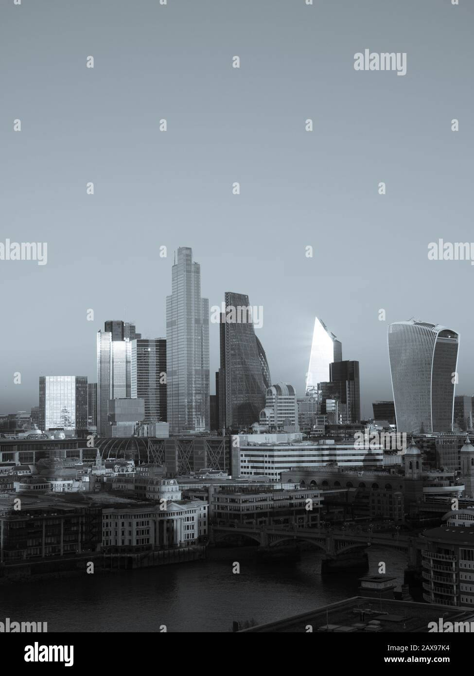 Black and White Landscape of Skyline of City of London, London, England