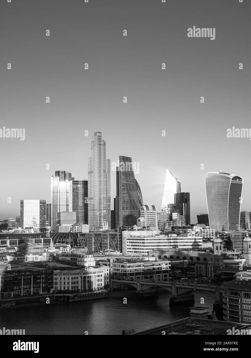 Black and White Landscape of Skyline of City of London, London, England