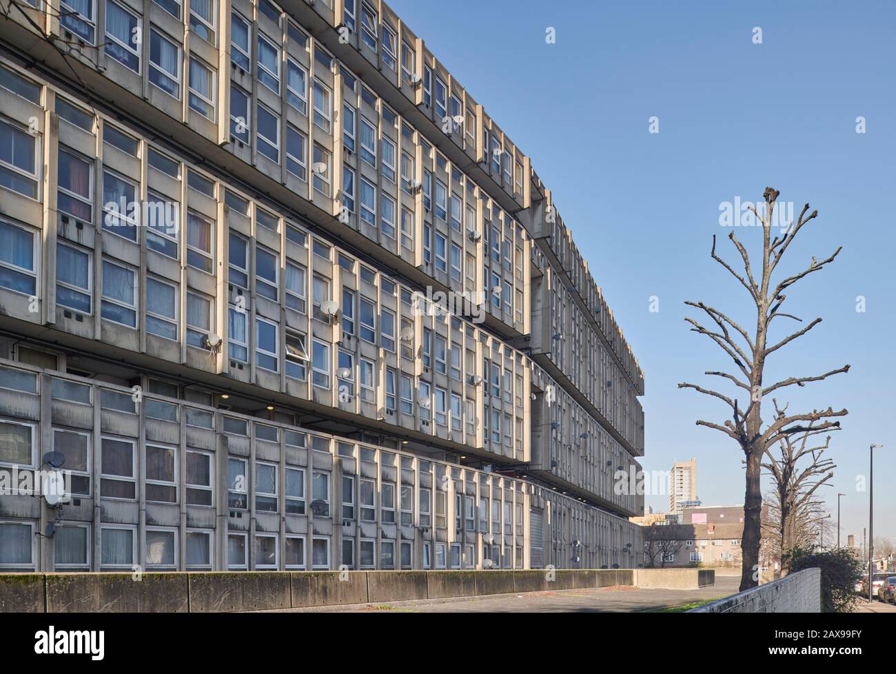 Robin Hood Gardens designed by Alison and Peter Smithson in Poplar, London Stock Photo