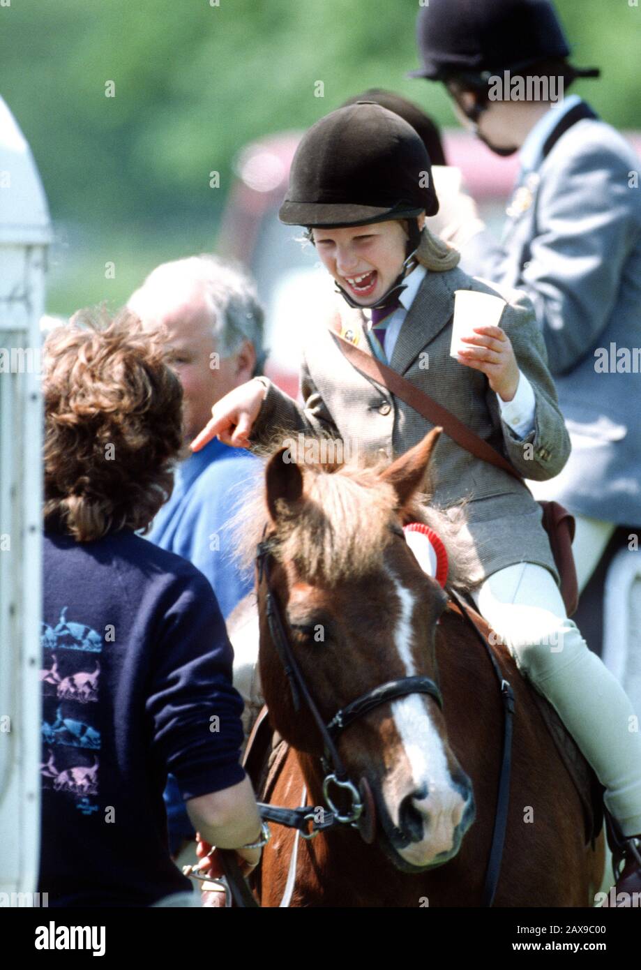 Zara Phillips competing in horse trials, Windsor Great Park, Windsor, England May 1988 Stock Photo