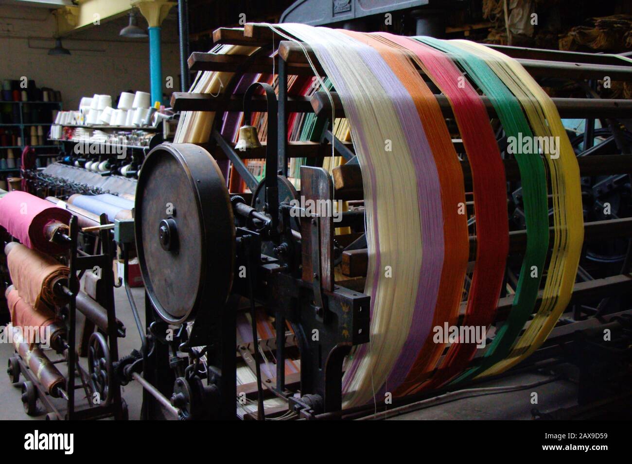 Reeling machine for winding the yarn off the bobbins and forming it into hanks, textile museum Matlock, UK Stock Photo