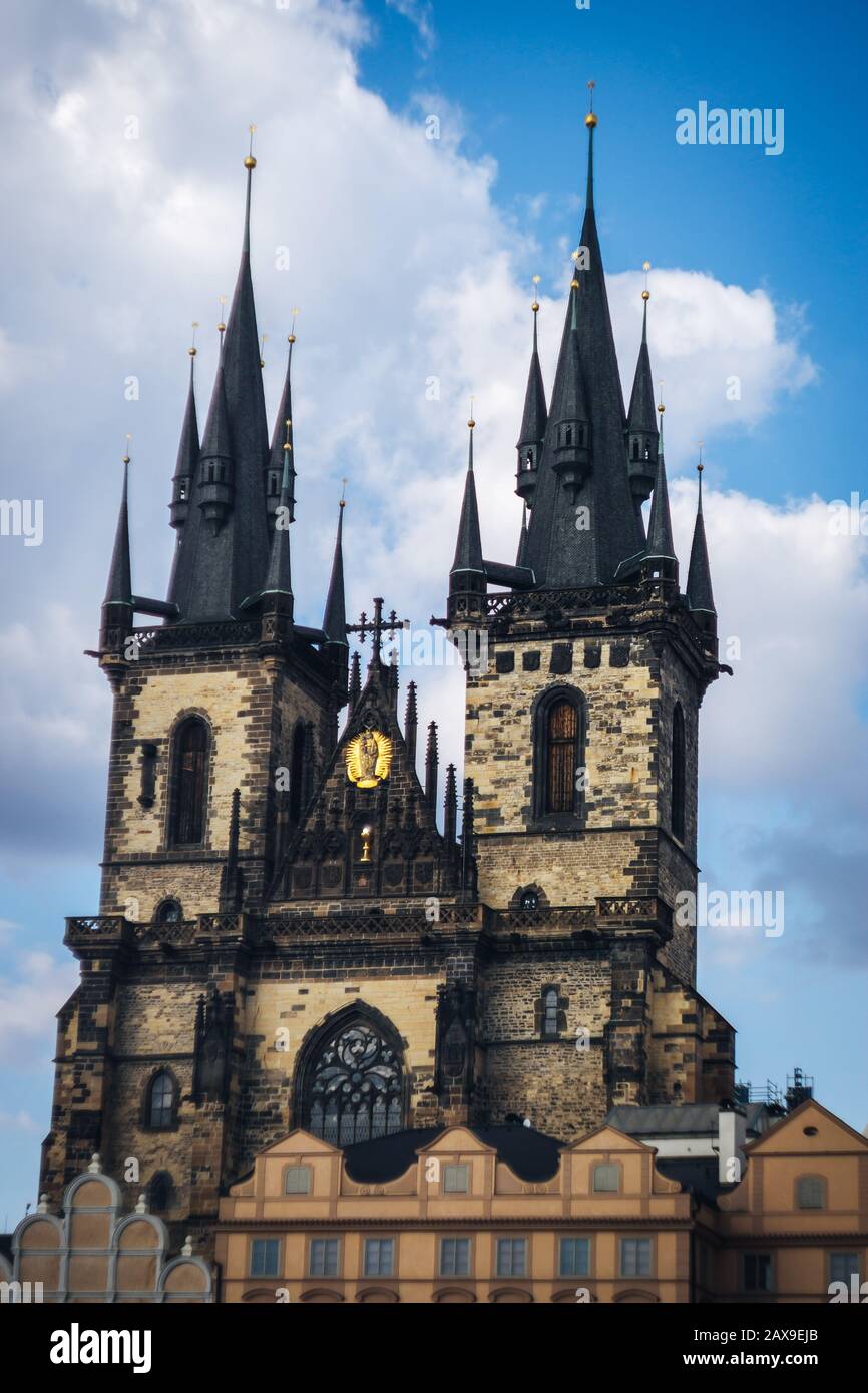 Old tower in Center of Prague Stock Photo