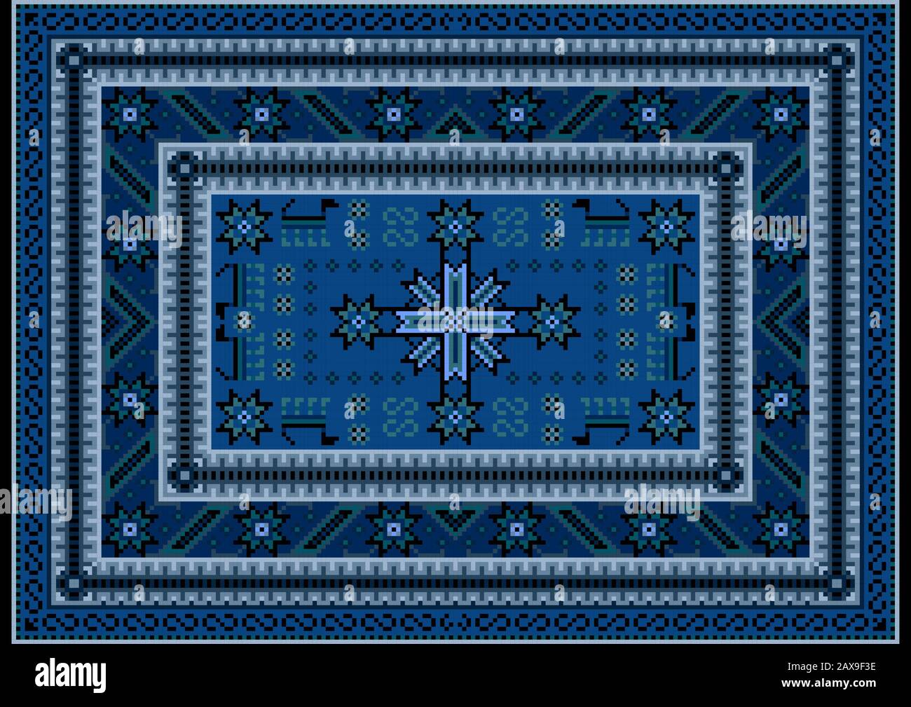 Luxury ethnic carpet with oriental vintage stylized ornament in blue ...