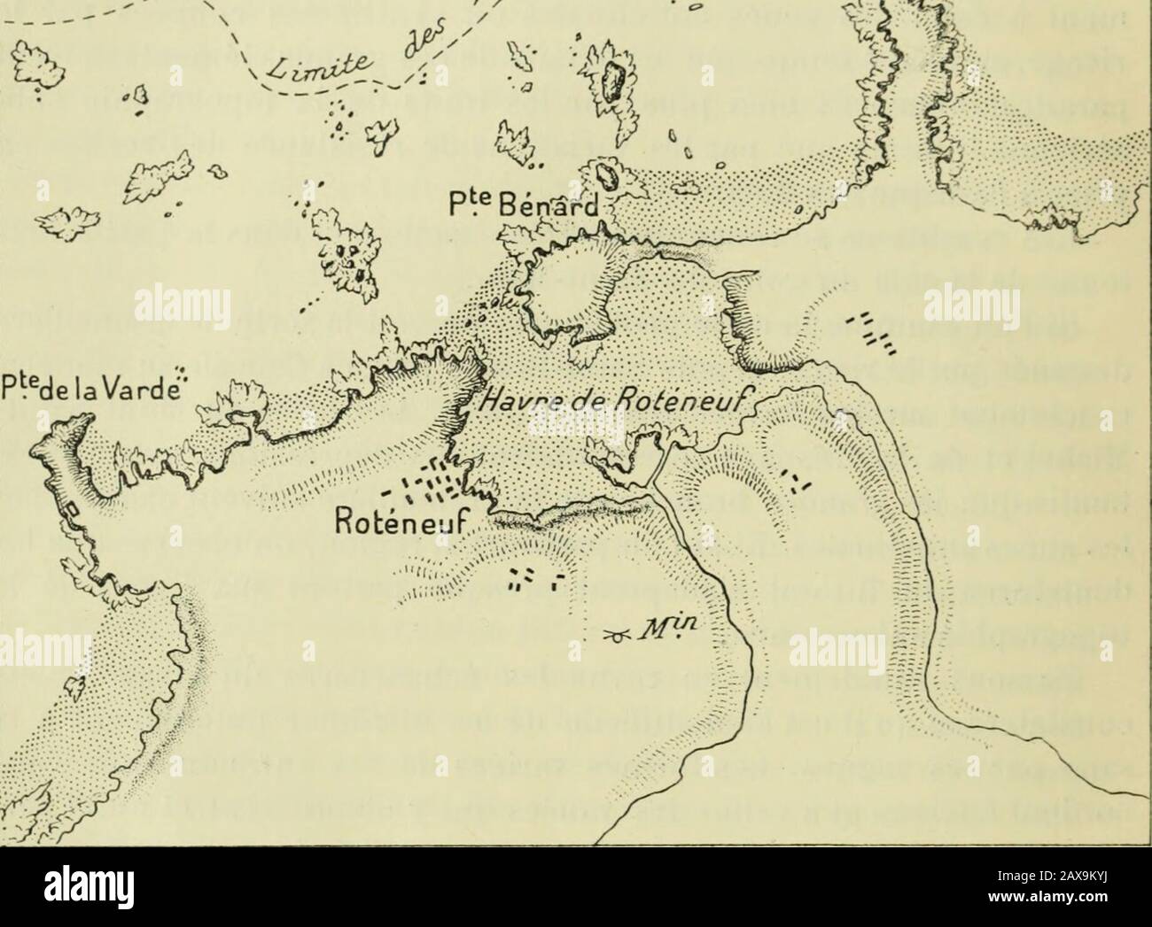 Annales de géographie . n-sions beaucoup plus considérables que celles de lanse voisine deSaint-Cast, qui est placée dans des conditions absolument semblablesau point de vue de la résistance des matériaux1. Il a fallu, pour lacréer, lennoyage dune grande vallée formée par la réunion des deuxrivières dont les embouchures digitent aujourdhui le fond de la baie»alors que la cloison qui les séparait plonge sous les flots à partir de 1. Cette observation ne sapplique pas à lanse de Saint-Cast, mais à celle quila suil immédiatement à lEst, et qui ne porte pas de nom sur la carte. &lt;26 GÉOGRAPHIE R Stock Photo