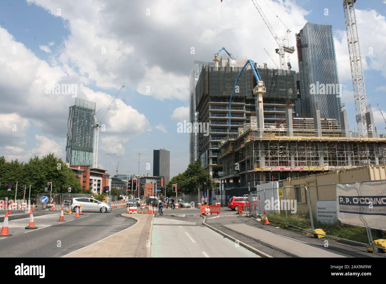 Deansgate Square Tower Blocks construction, Deansgate, Manchester, England, UK. Stock Photo