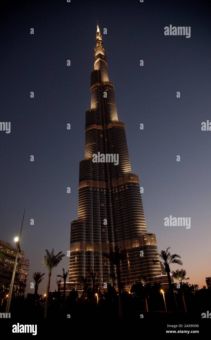 The Burj Khalifa at night, Dubai, UAE Stock Photo Alamy