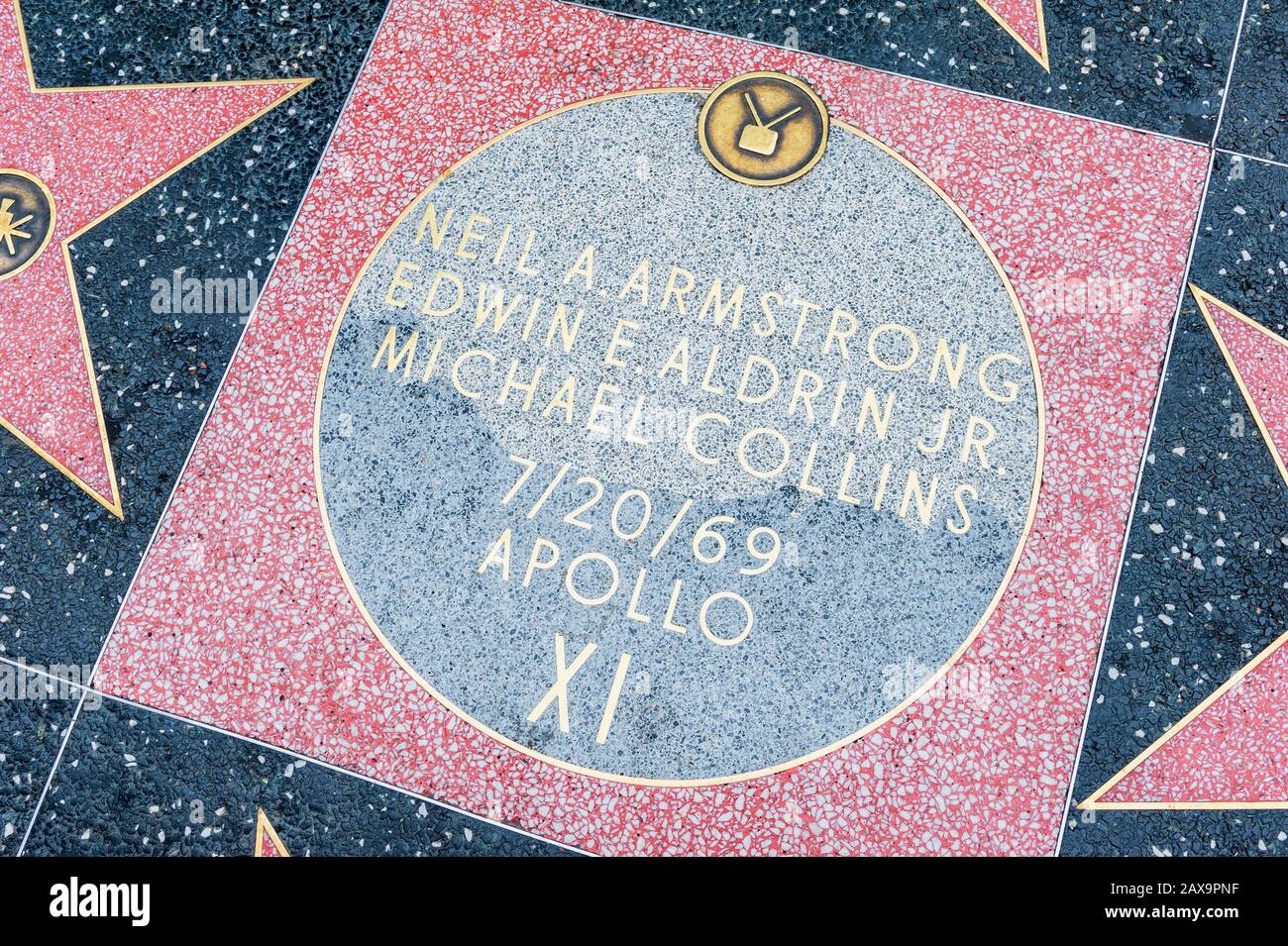 Star of the 1969 Apollo XI Moon landing crew on the Hollywood Walk of Fame in Hollywood, Los Angeles, California, USA. Stock Photo