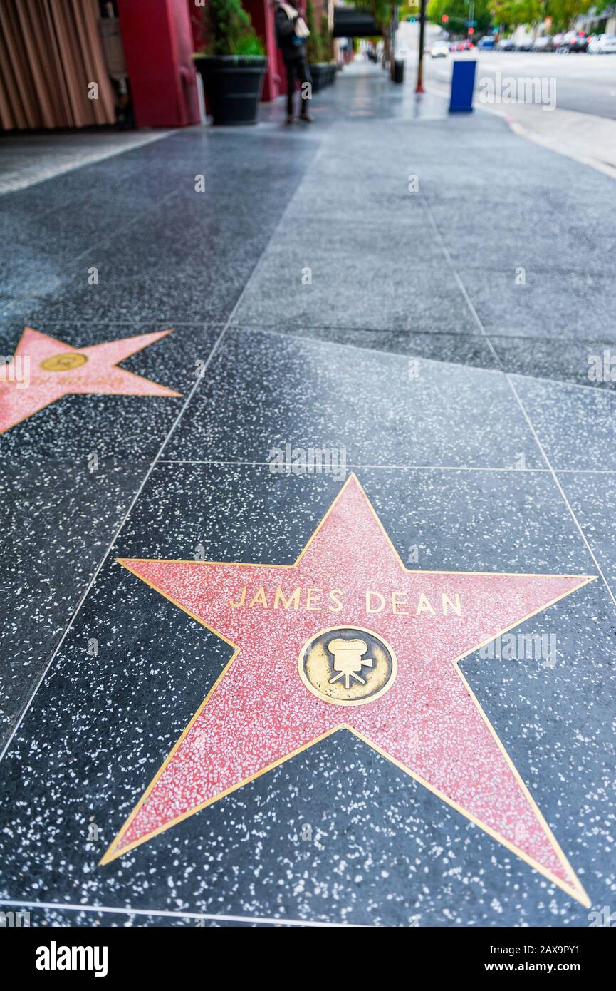 James Dean star on Hollywood Walk of Fame in Hollywood, California, USA. James Dean was an iconic American actor, active in the 1950's. Stock Photo