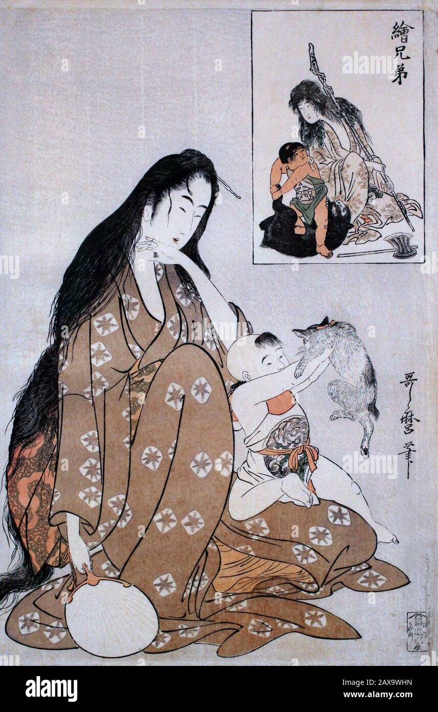 Parody on Yamauba and Kintaró (c.1795) by Kitagawa Utamaro  喜多川 歌麿 (1753-1806) Stock Photo