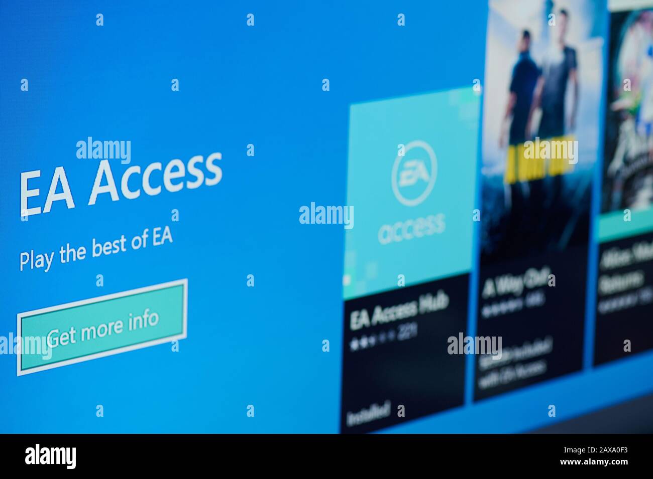 New-York , USA - February  11, 2020:Ea access game subscription for xbox on tv screen close up Stock Photo