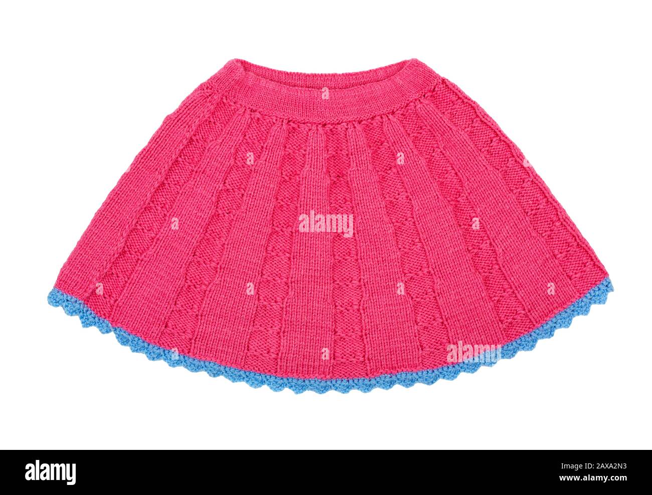 Skirt isolated on white background. Knitted skirt. Red children skirt. Children's warm skirt Stock Photo