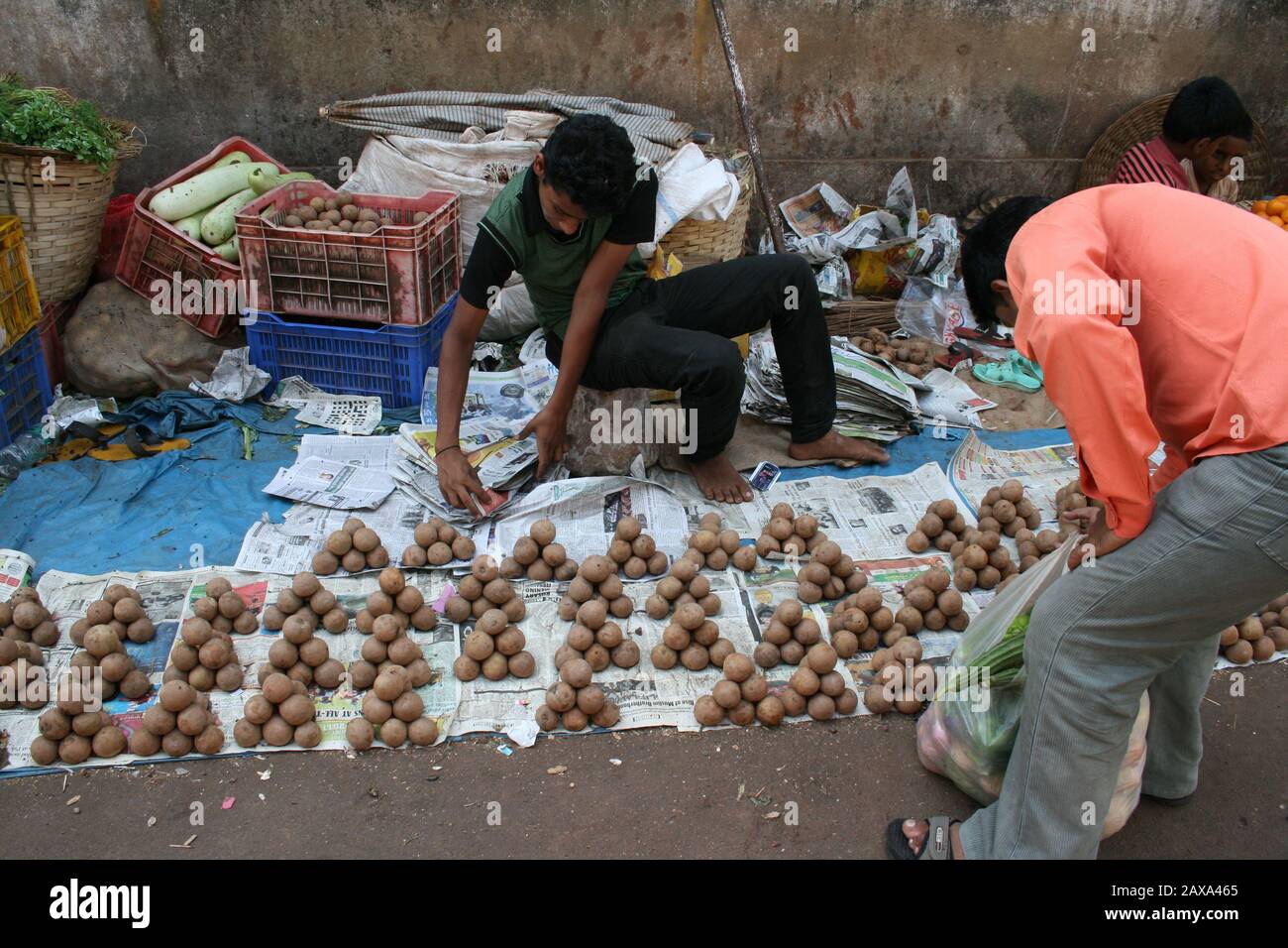 Street vegetable seller, Arambol, Goa, India Stock Photo