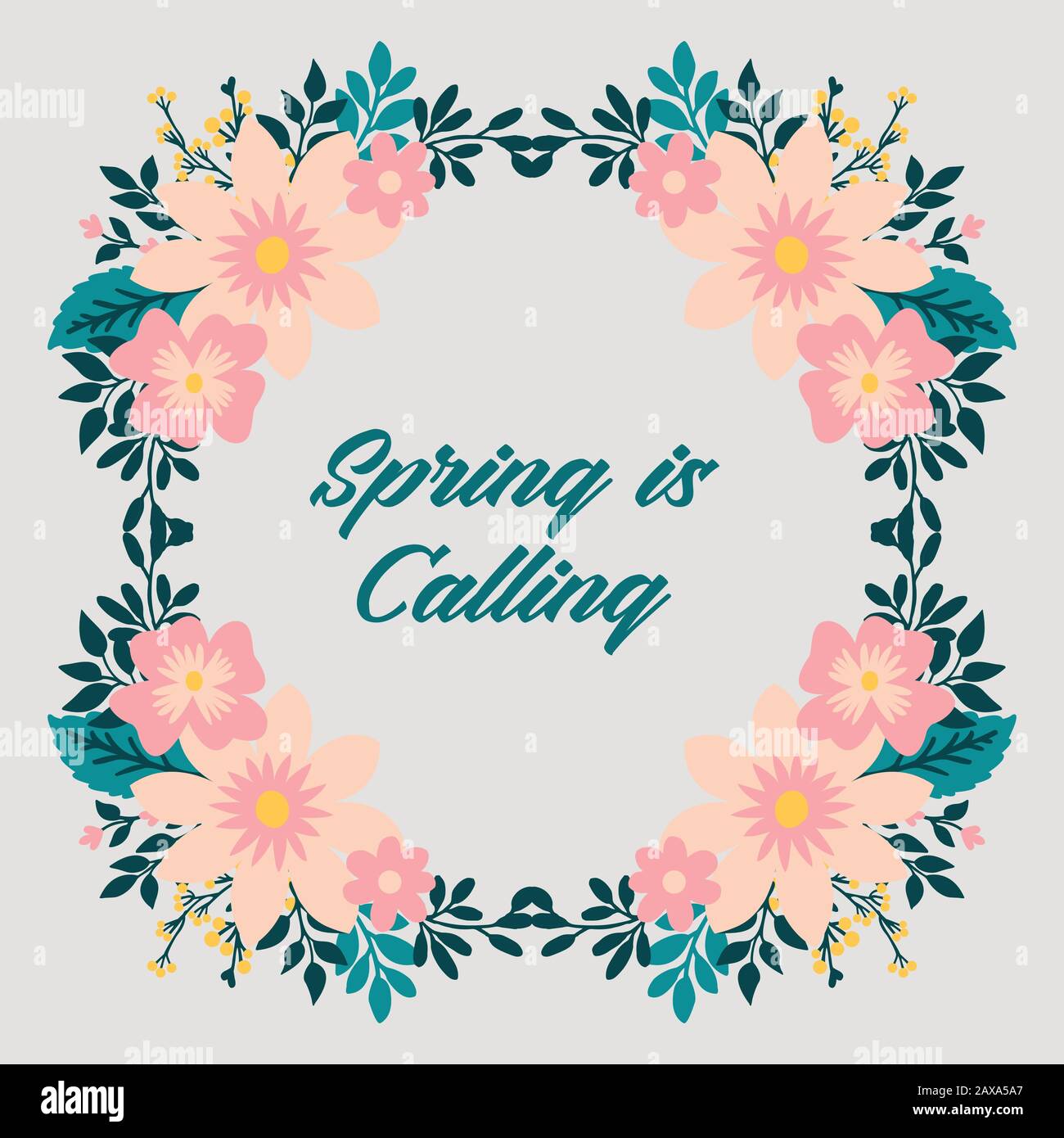 Elegant spring calling greeting card design, with beautiful ornate leaf