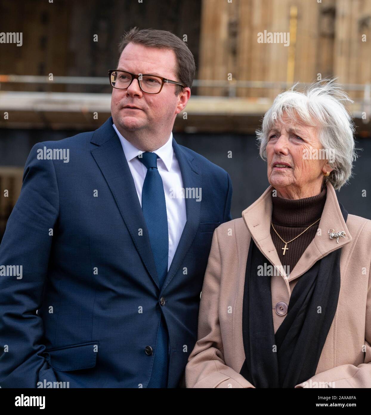 London, UK. 11th Feb, 2020. Marie McCourt (pictured) is the mother of murder victim Helen McCourt who was killed in 1989. Her convicted killer Ian Simms has never revealed the location of Helen's body. Mrs McCourt is at the House of Commons as today is the second reading of 'Helen's law' that will refuse parole to killers who will not reveal where the victims remains are to be found. Pictured with Mrs McCourt is Connor McGinn the MP for St Helen's North who is supporting Mrs McCourt. Credit: Ian Davidson/Alamy Live News Stock Photo