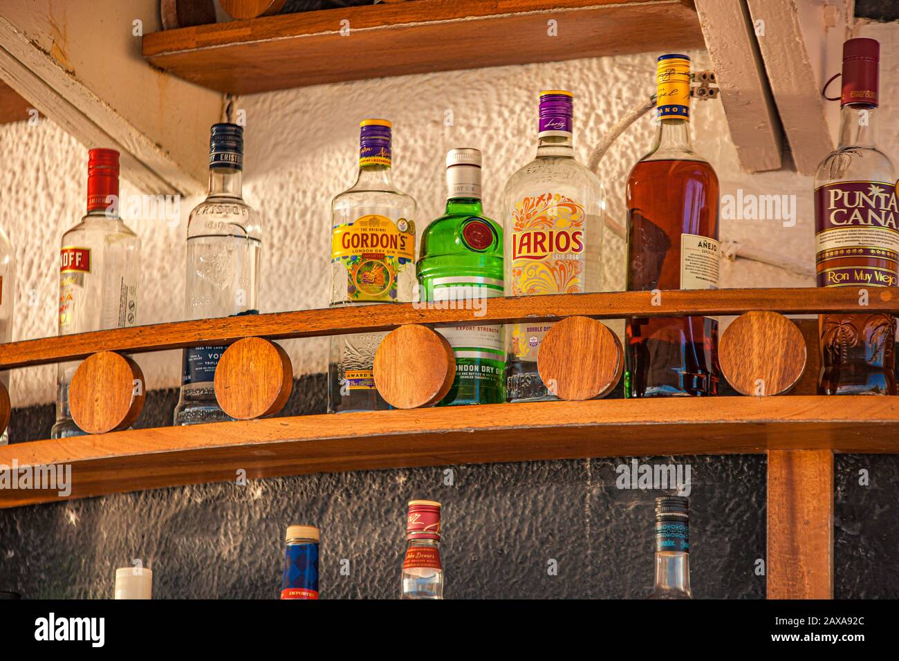 Bottles of alcohol on the bar shelf 2 Stock Photo Alamy