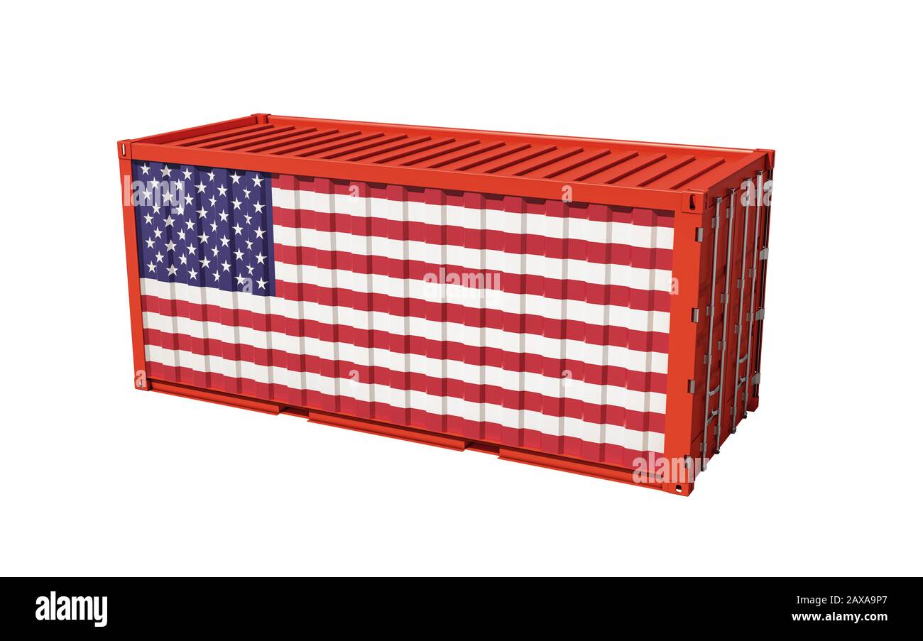 Freight container USA flag isolated on white. 3D Rendering Stock Photo ...