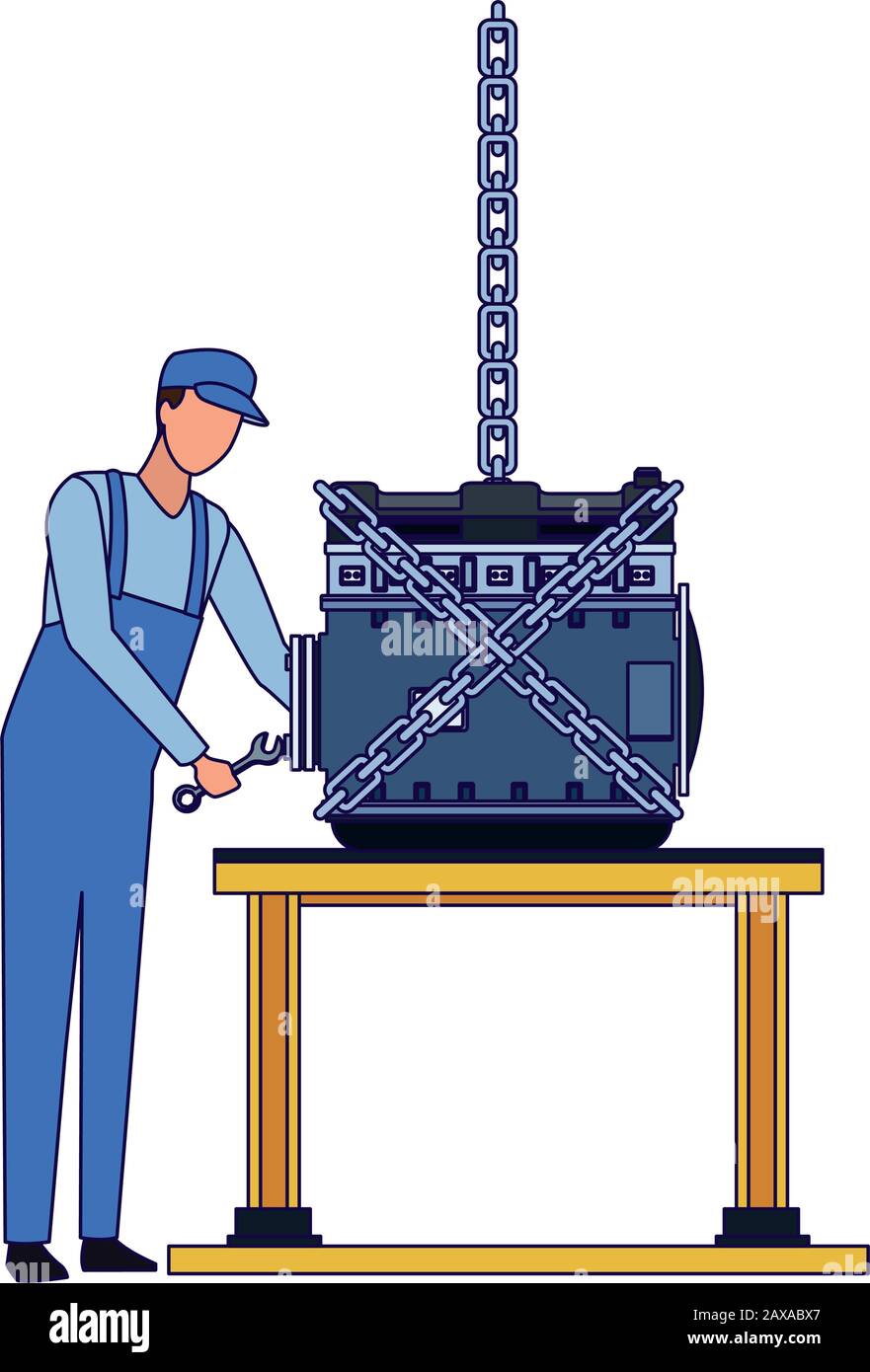 mechanic standing fixing a car engine on a table, flat design Stock Vector Image & Art Alamy