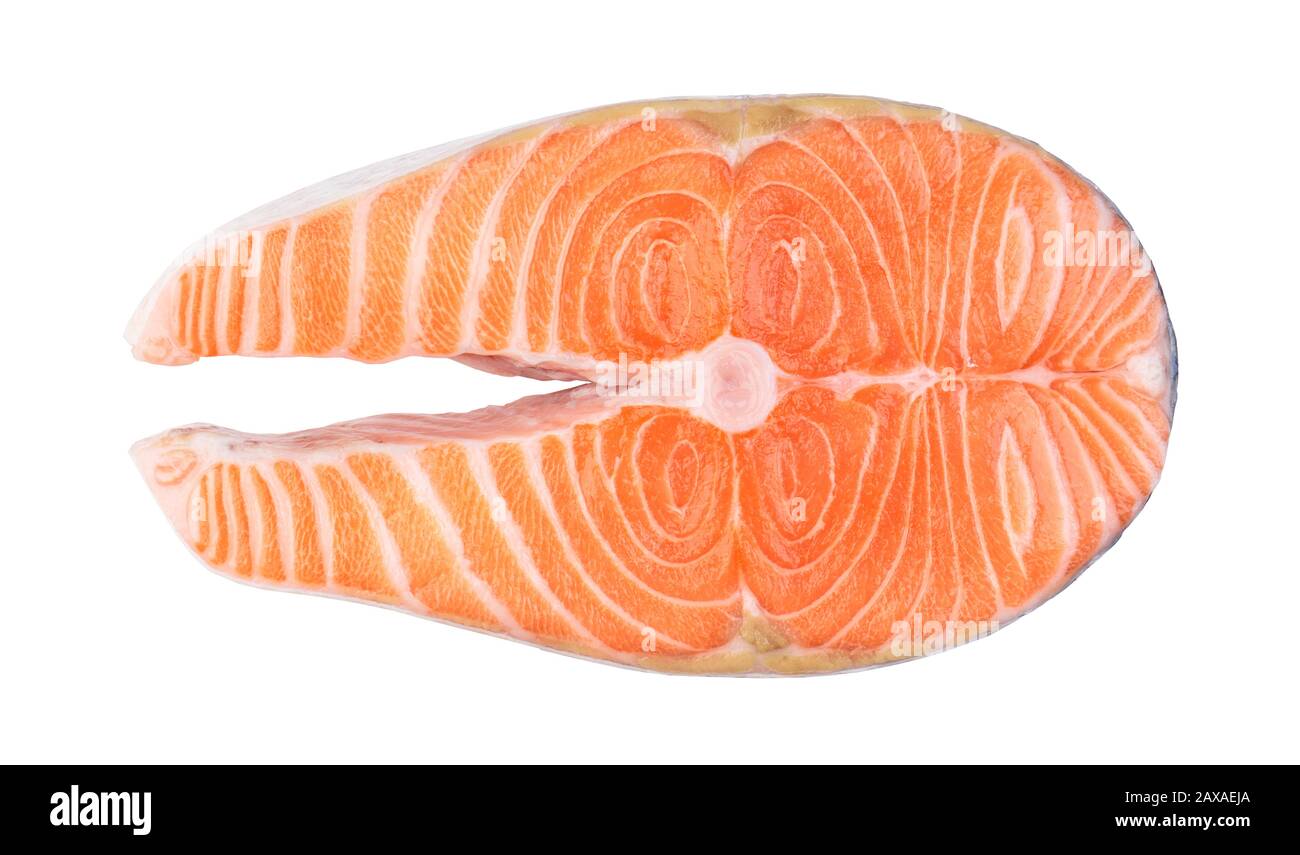 Single raw wild salmon steak isolated on a white background Stock Photo ...
