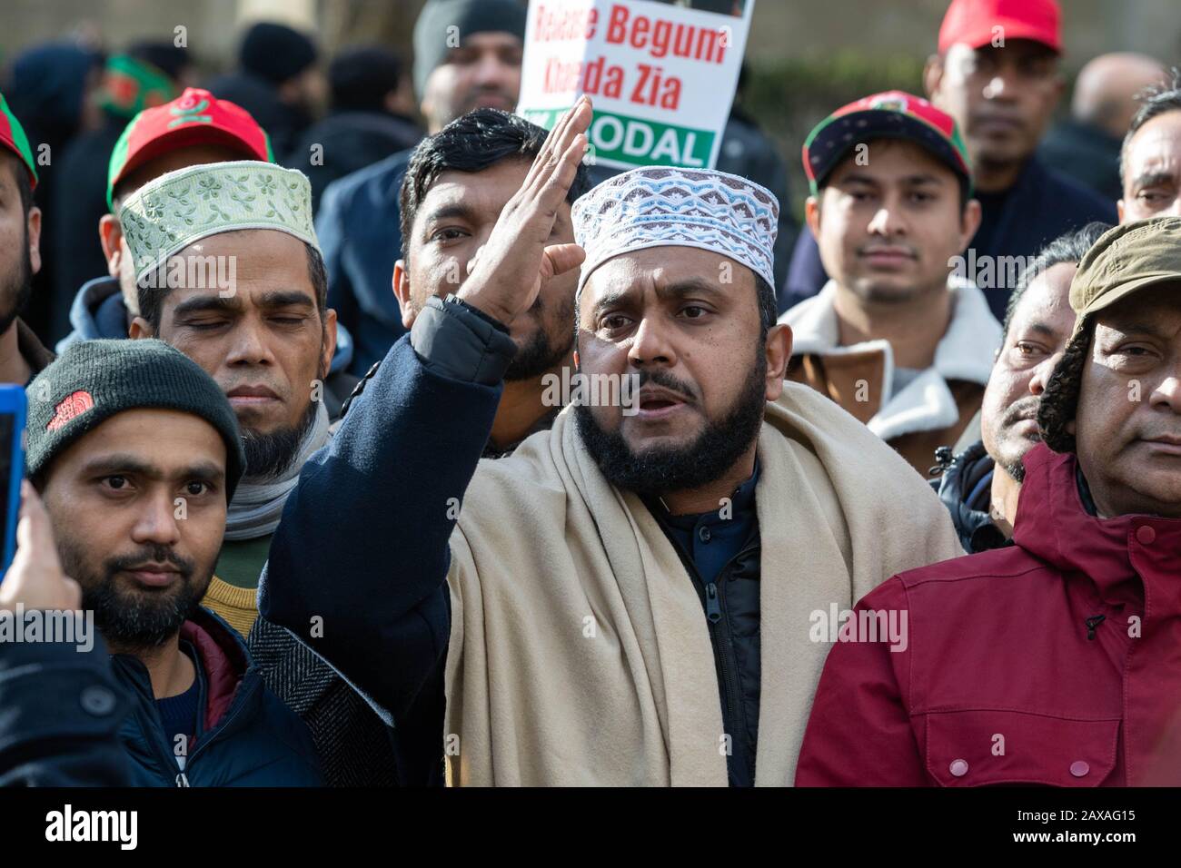 London, UK. 11th Feb, 2020. Members of the Bangladesh Nationalist Party attend a large and noisy protest opposite the Houses of Parliament to protest against the alleged illegal detention of party leaders in Bangladesh Credit: Ian Davidson/Alamy Live News Stock Photo
