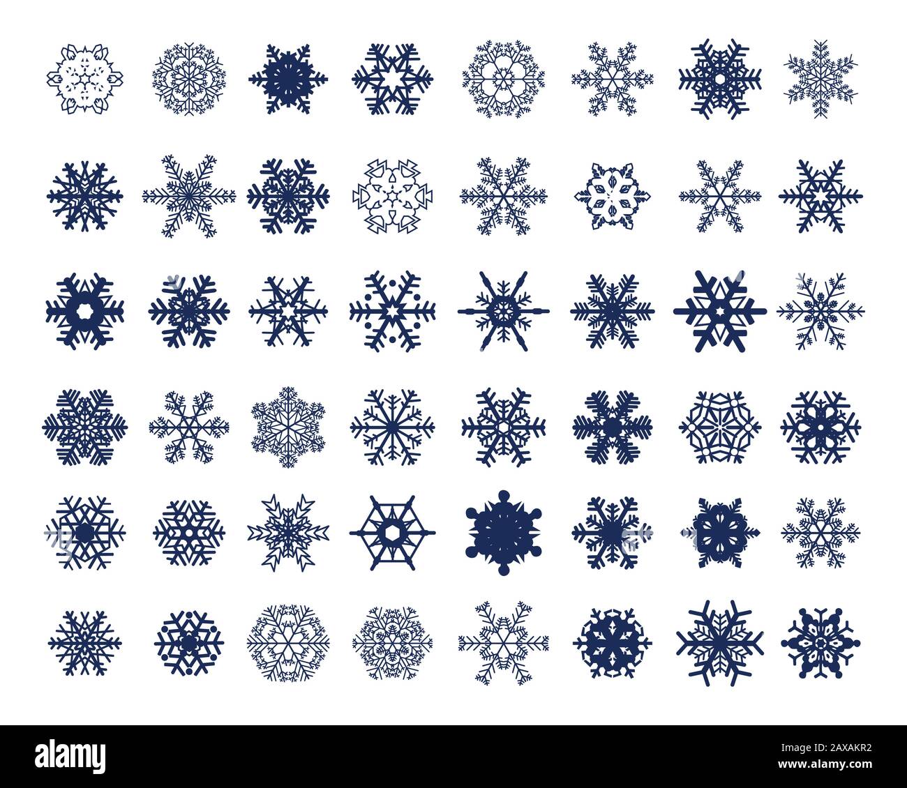 Set of different blue snowflakes on a white background Stock Photo